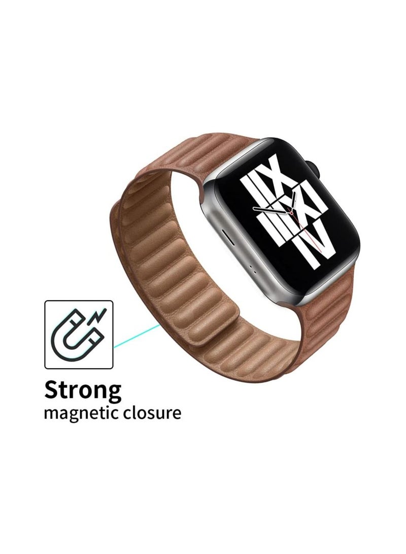 فون بلانيت Leather Strap for Apple Watch 42mm/44mm, Adjustable Genuine Leather Loop Wristband with Strong Magnetic Closure for Apple Watch Series 1,2,3,4,5,6,SE,(Brown) - Image 3