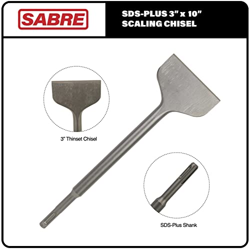 Sabre Tools SDS Plus Thinset Scraping Bit 3” x 10”, Thinset Scaling Chisel, SDS Chisel Bit for Hammer Drills – Tile Removal - Image 3