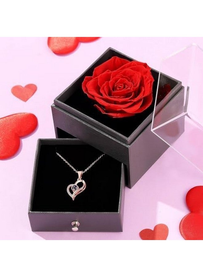TIED RIBBONS TIED RIBBONS Birthday Gift for Girls Girlfriend Wife Mom Mother Girls Women Friends Anniversary Wedding Gift Preserved Red Rose Flower Box with I Love You in 100 Languages (Golden Necklace)  - Image 2