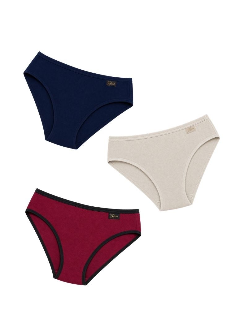 GLAM Pack of 3 Women's Cotton Underwear Assorted Colors - Image 2