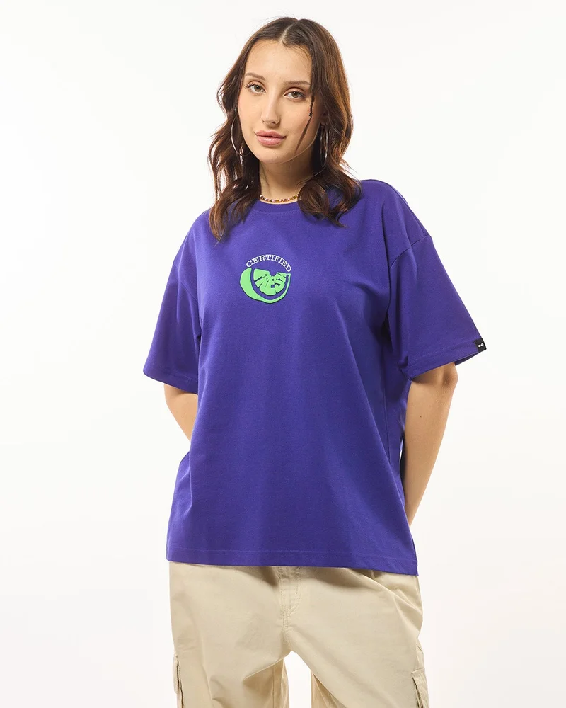 بيواكوف تيشيرت نسائي أزرق بطبعة ليمون مقاس كبير