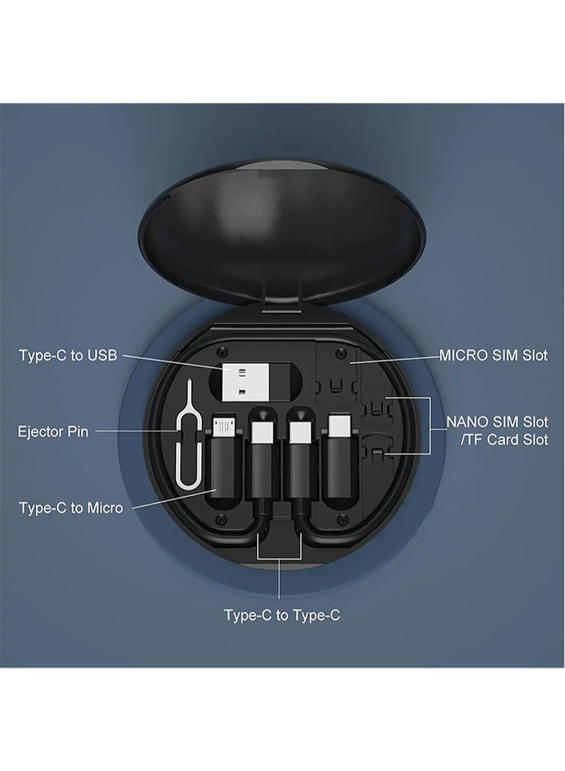 طقم كابل شحن سريع متعدد الوظائف بقدرة 60 واط | علبة محول سفر شاملة | منافذ Type-C / Lightning / Micro / USB | تخزين شريحة SIM وبطاقة TF - Image 5