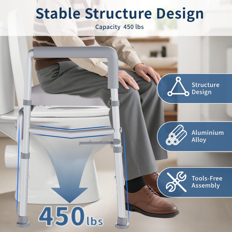 UNLICON Raised Toilet Seat with Handles, Toilet Seat Riser for SeniorsAdjustable Height & Width, 450lb Raised Toilet Seat with Handles for Elderly, Handicap, Elevated, Pregnant, Fit Any Toilet - Image 2