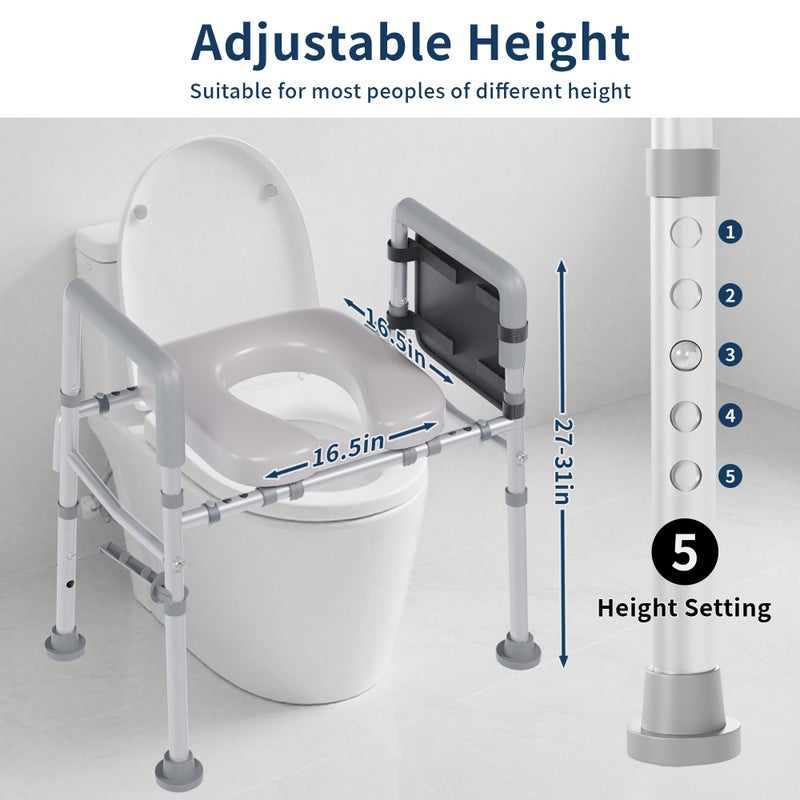 UNLICON Raised Toilet Seat with Handles, Toilet Seat Riser for SeniorsAdjustable Height & Width, 450lb Raised Toilet Seat with Handles for Elderly, Handicap, Elevated, Pregnant, Fit Any Toilet - Image 3
