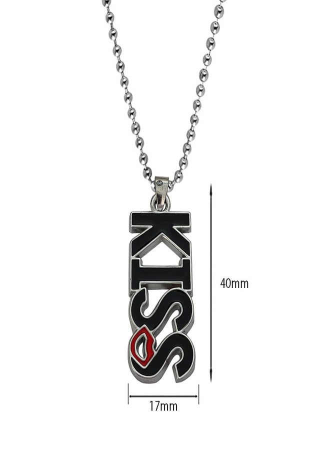 M Men Style Valentine Lover Gift Alphabet KISS Beautiful Locket With Chain Lip Charm Black And Red Zinc And Metal Alphabet Pendant Necklace Chain For Men And Women - Image 2