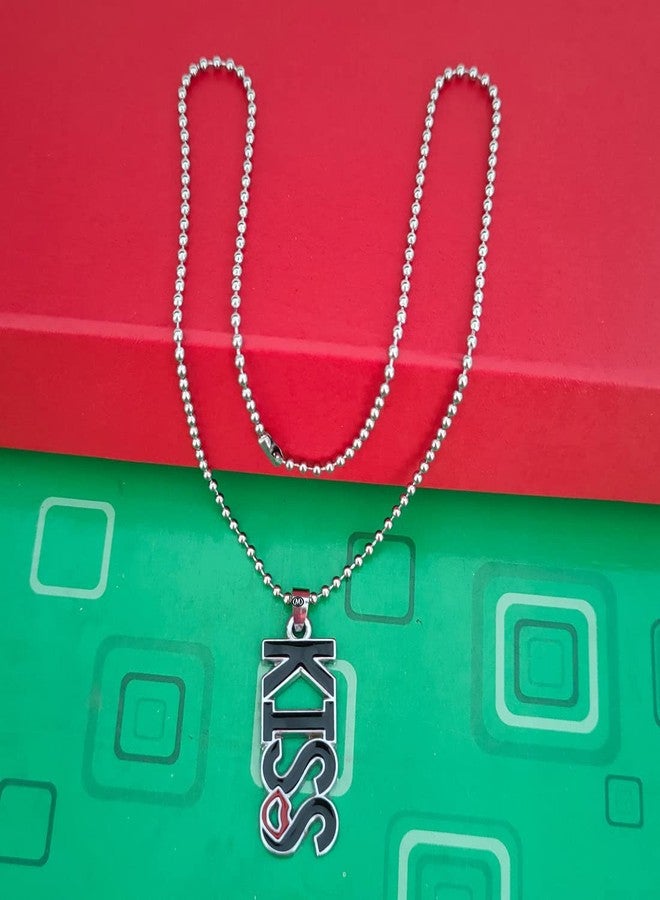 M Men Style Valentine Lover Gift Alphabet KISS Beautiful Locket With Chain Lip Charm Black And Red Zinc And Metal Alphabet Pendant Necklace Chain For Men And Women - Image 3