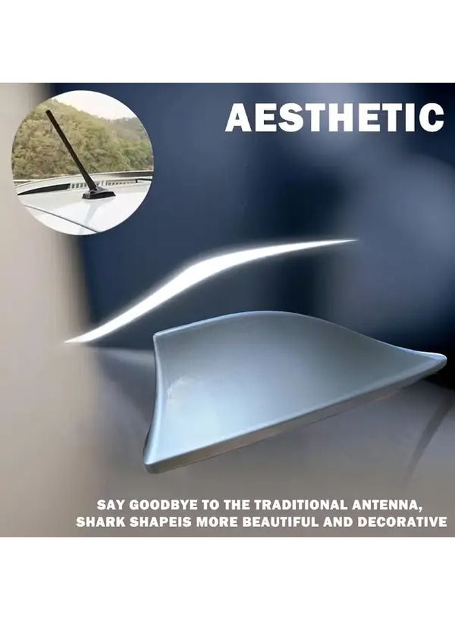 هوائي سيارة العالمي زعنفة القرش فضي من مادة ABS مقاوم للماء لا يتطلب الحفر بلاصق قوي - Image 1