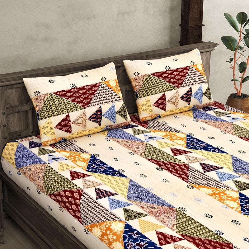 JaipurFabric Bedsheet for Double Size Bed100 Cotton 210 TC Patchwork Design Bed Sheet with 2 Pillow Covers Perfect for Home Decor Gifting 100 X 108 Pastel Yellow - Image 2