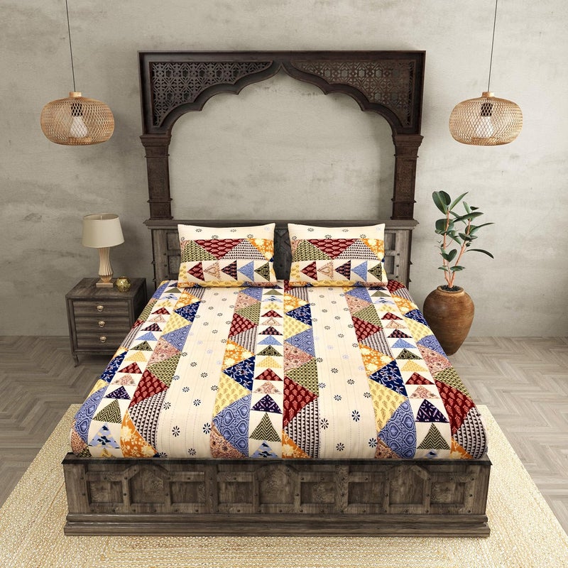 JaipurFabric Bedsheet for Double Size Bed100 Cotton 210 TC Patchwork Design Bed Sheet with 2 Pillow Covers Perfect for Home Decor Gifting 100 X 108 Pastel Yellow - Image 3