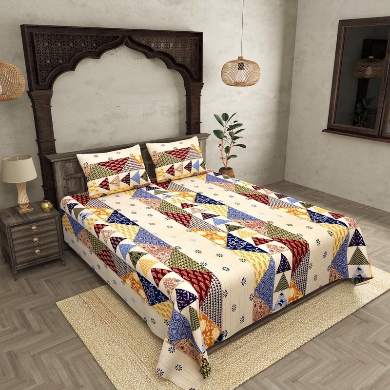 JaipurFabric Bedsheet for Double Size Bed100 Cotton 210 TC Patchwork Design Bed Sheet with 2 Pillow Covers Perfect for Home Decor Gifting 100 X 108 Pastel Yellow - Image 4