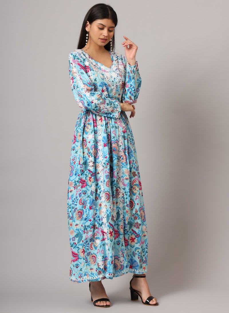 الايا جلابية مطبوعة قطن مولمول مطرزة يدوياً لوكنو شيكانكاري - Image 4