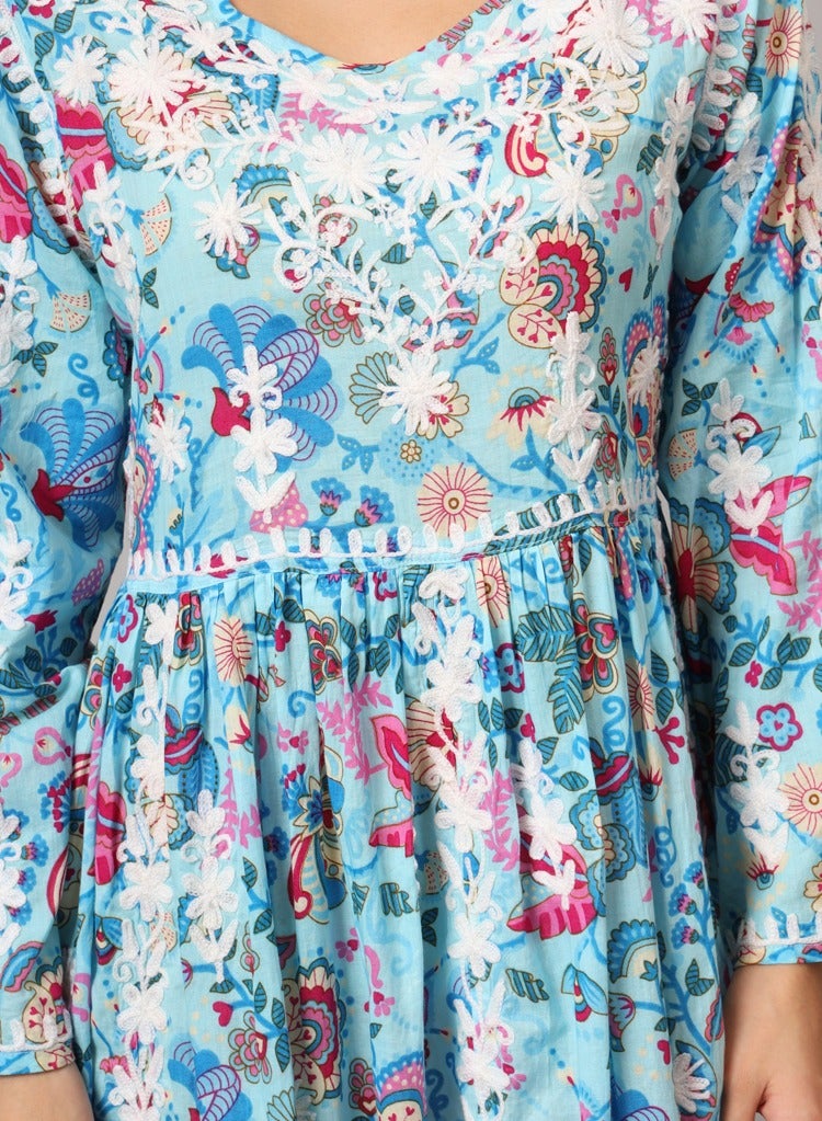 الايا جلابية مطبوعة قطن مولمول مطرزة يدوياً لوكنو شيكانكاري - Image 5