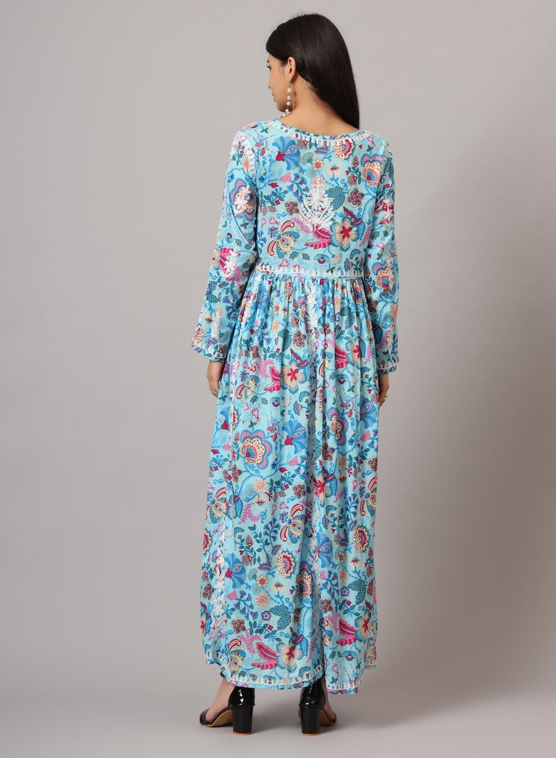 الايا جلابية مطبوعة قطن مولمول مطرزة يدوياً لوكنو شيكانكاري - Image 2