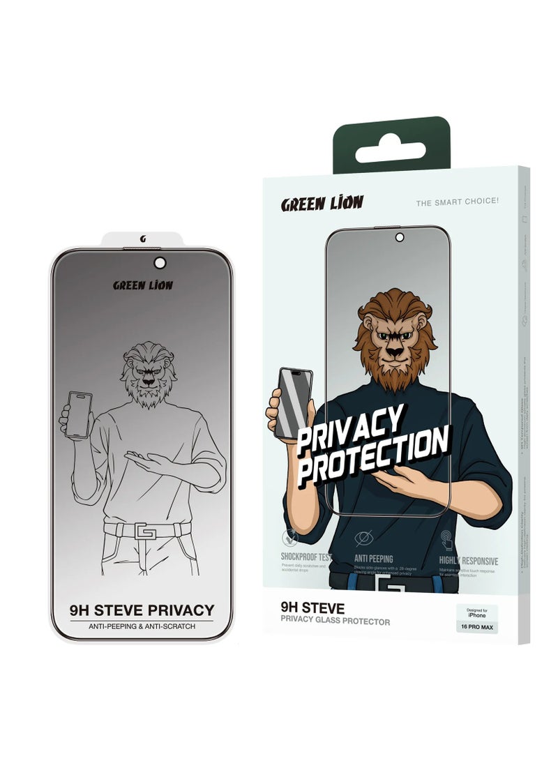 GREEN LION iPhone 16 Pro Max Screen Protector 9H Steve HD Full Glass / Anti Scratch / Anti Fingerprint / Anti-Peeping / Grease Resistance / Crystal Clear / Highly Responsive - Black Edge/Privacy - Image 4