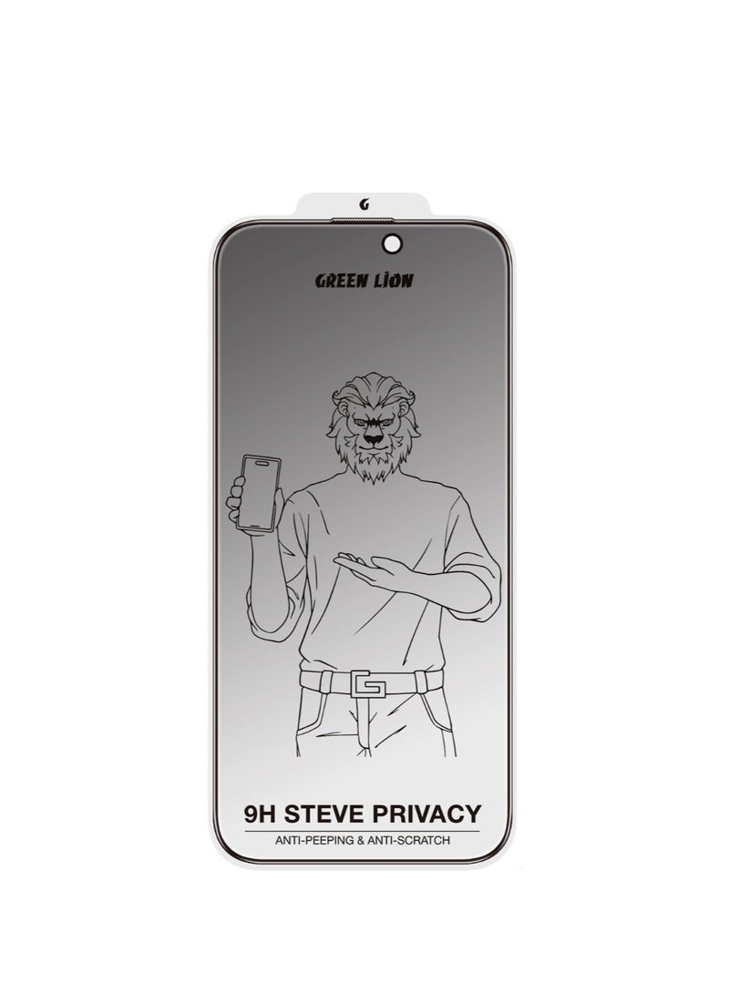 GREEN LION iPhone 16 Pro Max Screen Protector 9H Steve HD Full Glass / Anti Scratch / Anti Fingerprint / Anti-Peeping / Grease Resistance / Crystal Clear / Highly Responsive - Black Edge/Privacy - Image 1