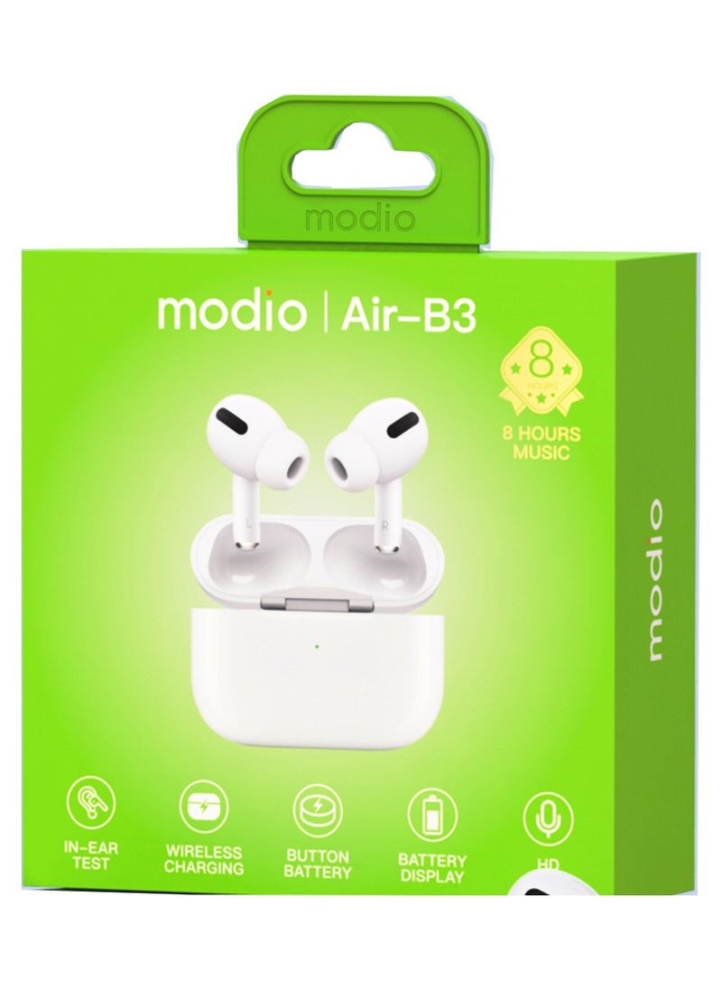 modio - Modio Air-B3 High Bass In-Ear Wireless Bluetooth Earbuds With Touch Control and Wireless Charging Technology Compatible With all iOS Devices - Image 1