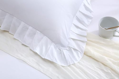 Meaning4 Ruffles Pillow Cases Shams Covers White Queen Size 2 Pack Egyptian Cotton 20x30 inches Soft Thick - Image 2