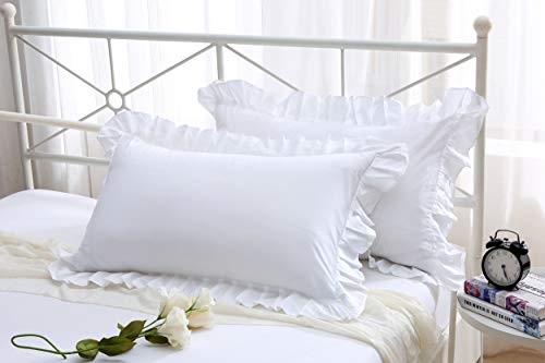 Meaning4 Ruffles Pillow Cases Shams Covers White Queen Size 2 Pack Egyptian Cotton 20x30 inches Soft Thick - Image 5