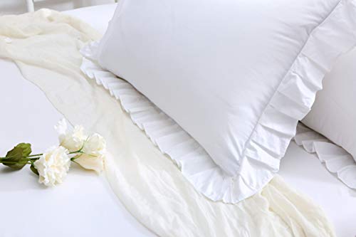 Meaning4 Ruffles Pillow Cases Shams Covers White Queen Size 2 Pack Egyptian Cotton 20x30 inches Soft Thick - Image 3