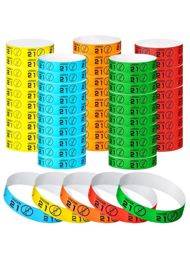 Junkin 500 Pack Wristbands Colored Wrist Bands Paper Waterproof Arm Wristbands For Events Concert Party Yellow Green Blue Red Orange (Under 21 Style) - Image 1