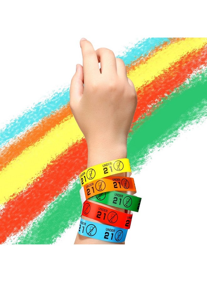 Junkin 500 Pack Wristbands Colored Wrist Bands Paper Waterproof Arm Wristbands For Events Concert Party Yellow Green Blue Red Orange (Under 21 Style) - Image 3