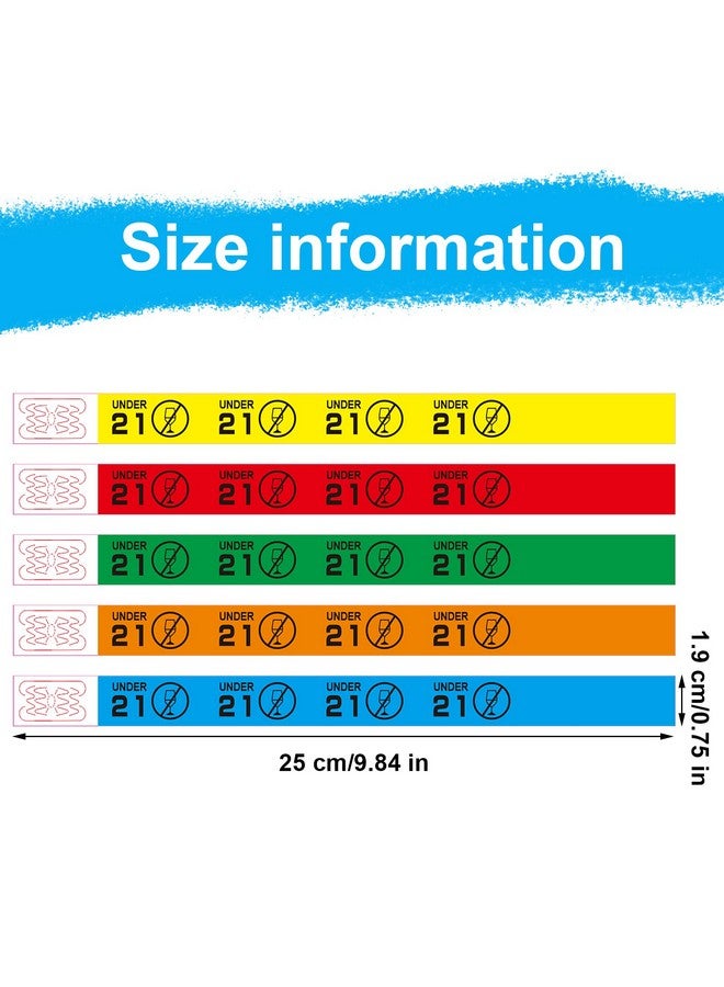 Junkin 500 Pack Wristbands Colored Wrist Bands Paper Waterproof Arm Wristbands For Events Concert Party Yellow Green Blue Red Orange (Under 21 Style) - Image 2