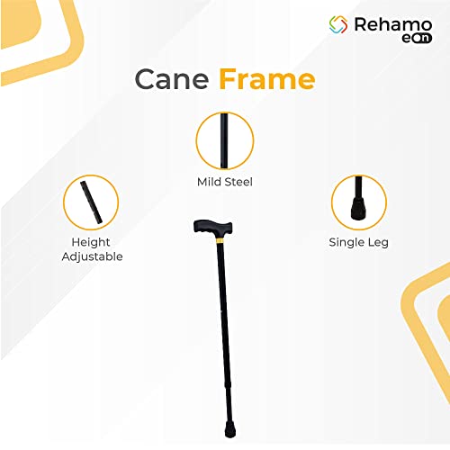Rehamo Canie Eon Mono - Durable & Economical Walking Stick with Single Leg | Height Adjustable | Mild Steel Construction with Ergonomic Hand Grip for Better Mobility | Best for Adults, Older People - Image 3