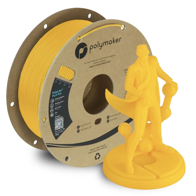 polymaker خيوط PLA PRO 1.75 مم 1 كجم، قوي وعالي الصلابة، خيوط طباعة ثلاثية الأبعاد صفراء، خيوط طابعة ثلاثية الأبعاد PolyLite PLA PRO 1.75 مم، طباعة مع معظم الطابعات ثلاثية الأبعاد - Image 1