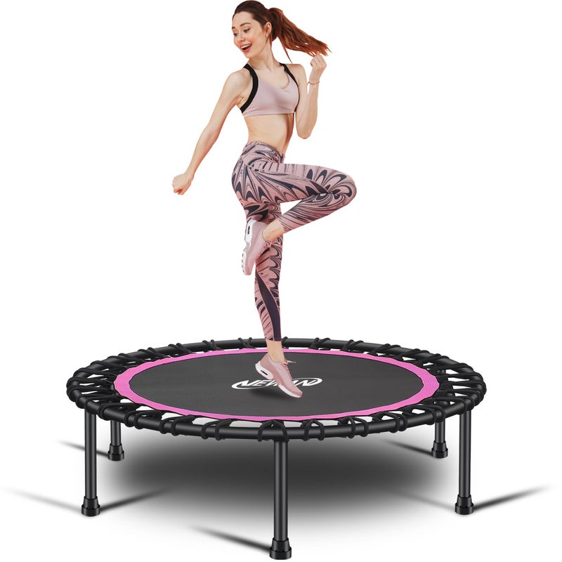 Newan 40 Silent Fitness Mini Trampoline Indoor Rebounder for Adults Best Urban Cardio Jump Fitness Workout Trainer Covered Bungee Rope System Max Limit 330 lbs