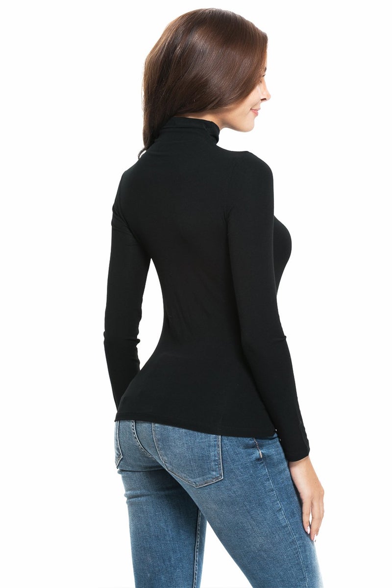 WOSALBA Womens Mock Turtleneck Long Sleeve Stretch Fitted Underscrubs Layer Tee Tops (M, Black) - Image 3