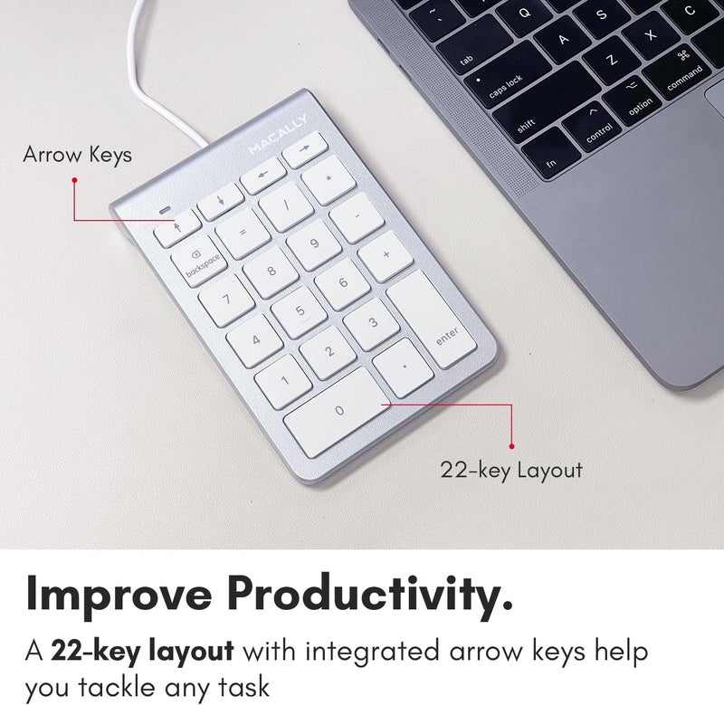 MACALLY USB C Wired Number Pad for Mac - 10 Key USB Keypad, Type C Numeric pad, Number Keypad for Keyboard and Number Pad for Laptop, MacBook Pro/Air, iMac, and PC - 5ft Cable Numpad - Silver Keypads - Image 4