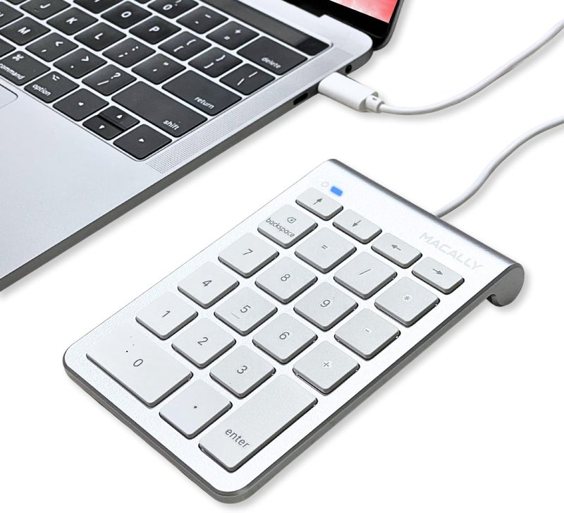MACALLY USB C Wired Number Pad for Mac - 10 Key USB Keypad, Type C Numeric pad, Number Keypad for Keyboard and Number Pad for Laptop, MacBook Pro/Air, iMac, and PC - 5ft Cable Numpad - Silver Keypads - Image 1