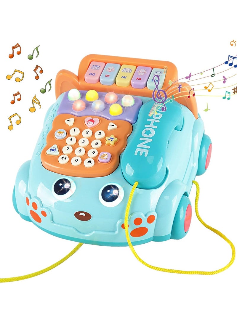 Baby Phone Toy,Baby Toy Phone Cartoon Baby Piano Music Light Toy Children Pretend PhoneToy Gift Game Boy Girl Early Education Gift Blue - Image 1