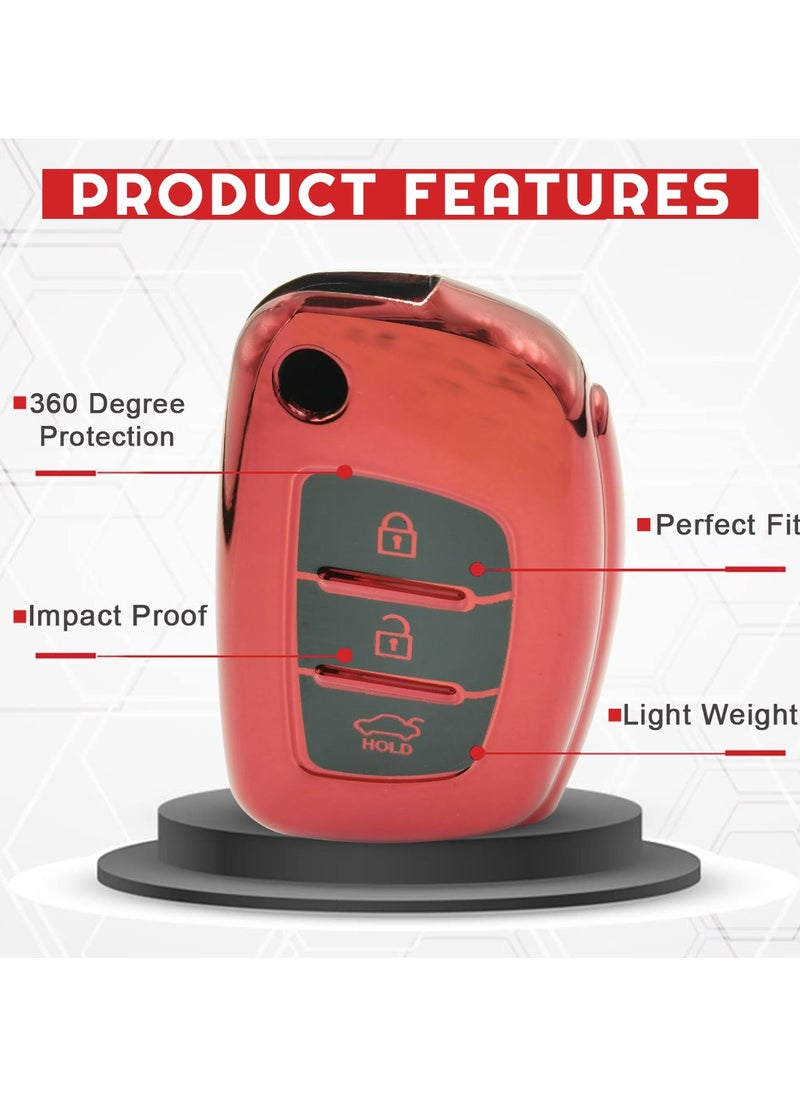 HYUNDAI - Hyundai Accent 3 Button Remote Key Fob Case TPU Car Key Case 1 Pcs Car Key Fob Cover Red - Image 1