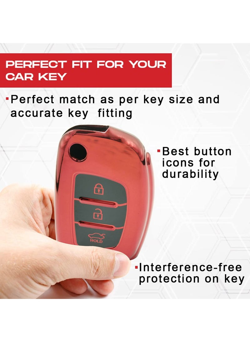 HYUNDAI - Hyundai Accent 3 Button Remote Key Fob Case TPU Car Key Case 1 Pcs Car Key Fob Cover Red - Image 1