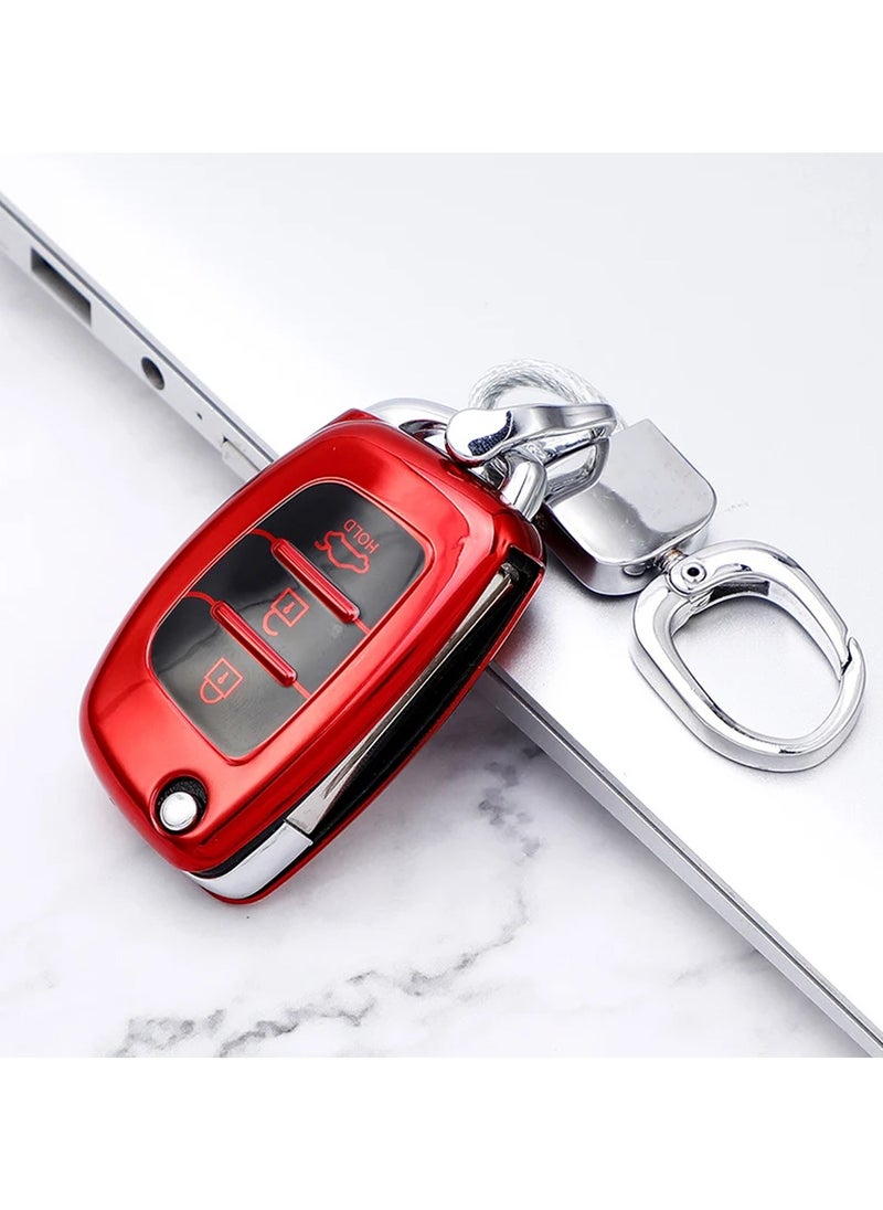 HYUNDAI - Hyundai Accent 3 Button Remote Key Fob Case TPU Car Key Case 1 Pcs Car Key Fob Cover Red - Image 1
