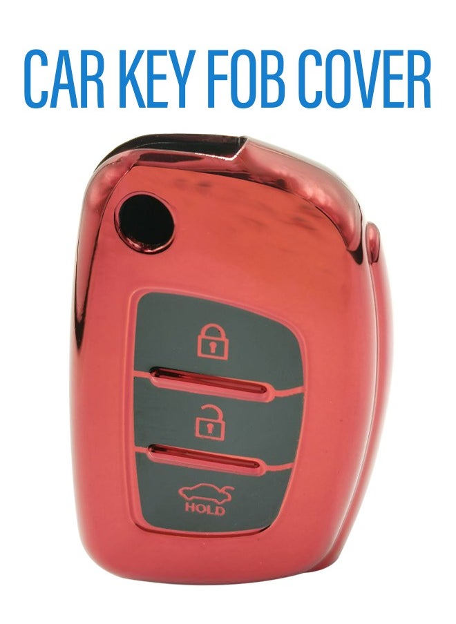 HYUNDAI - Hyundai Accent 3 Button Remote Key Fob Case TPU Car Key Case 1 Pcs Car Key Fob Cover Red - Image 1