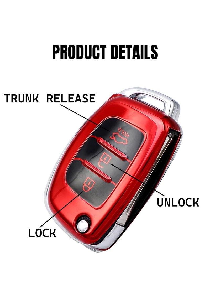 HYUNDAI - Hyundai Accent 3 Button Remote Key Fob Case TPU Car Key Case 1 Pcs Car Key Fob Cover Red - Image 1