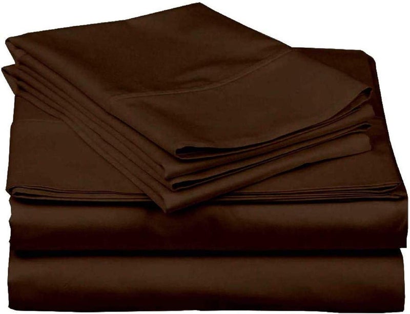 BALAJI EXPORT 100 Egyptian Cotton 800 Thread Count Sateen Finish Striped Luxuries Hotel Quality 3 Piece Flat Bed Sheets 1 Flat Bedsheet and 2 Pillowcase King Size Chocolate Solid