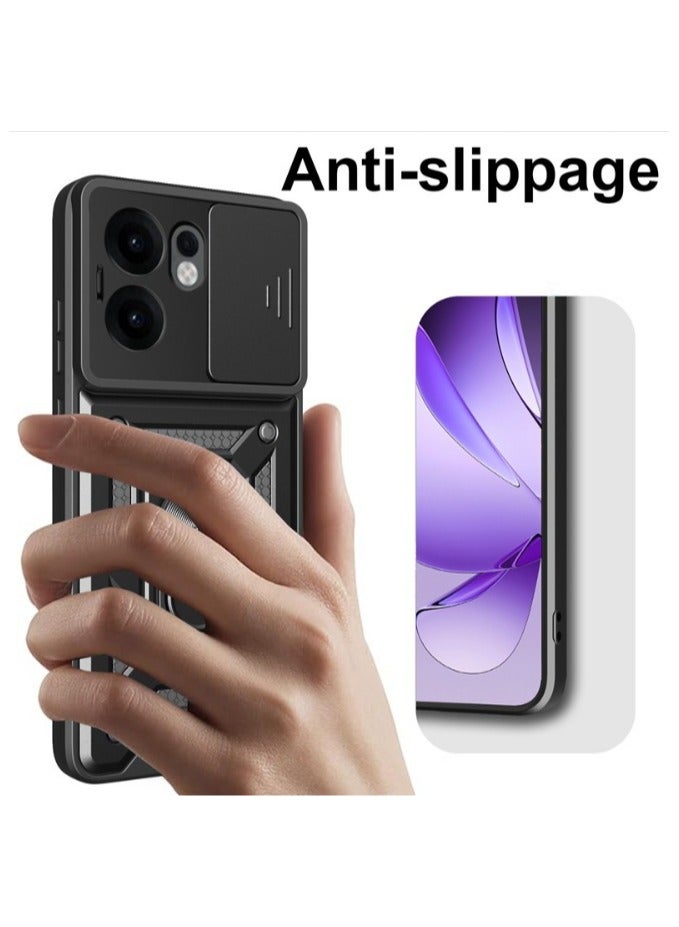 Case Cover for OPPO Reno 13F 5G Case, Slide Camera Lens Cover, Magnetic Ring Holder Kickstand Protective Phone Case for OPPO Reno 13F 5G, Black  - Image 2