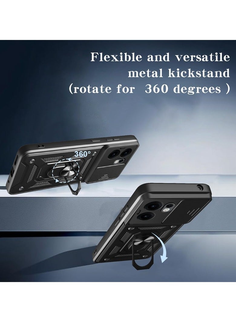 Case Cover for OPPO Reno 13F 5G Case, Slide Camera Lens Cover, Magnetic Ring Holder Kickstand Protective Phone Case for OPPO Reno 13F 5G, Black  - Image 4
