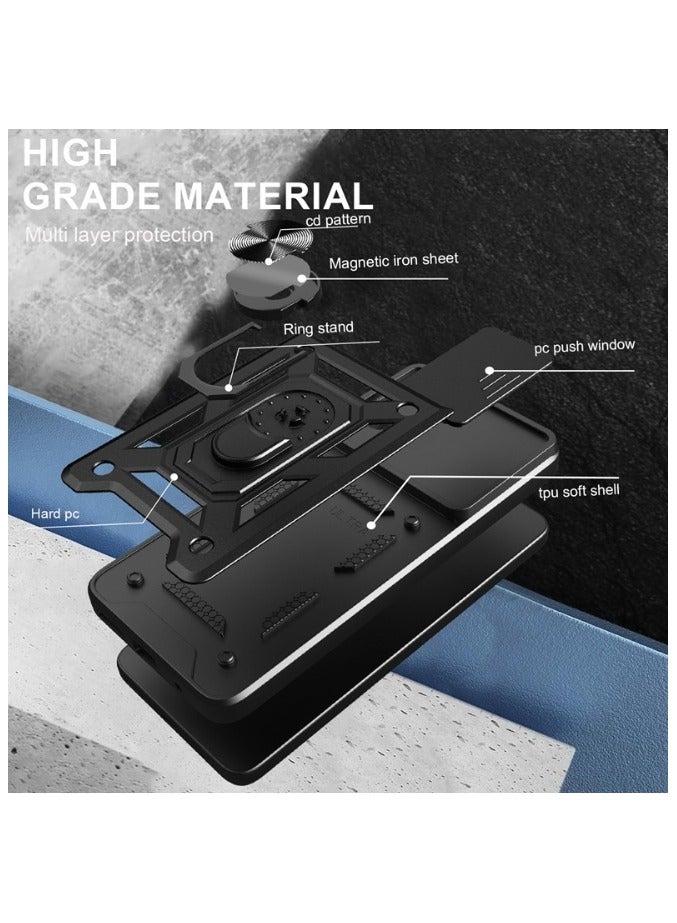 Case Cover for OPPO Reno 13F 5G Case, Slide Camera Lens Cover, Magnetic Ring Holder Kickstand Protective Phone Case for OPPO Reno 13F 5G, Black  - Image 5