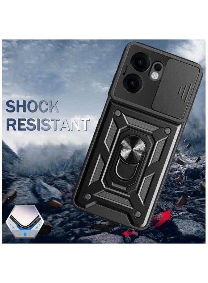 Case Cover For OPPO Reno 13F 5G Case, Slide Camera Lens Cover, Magnetic Ring Holder Kickstand Protective Phone Case for OPPO Reno 13F 5G, Black - Image 5