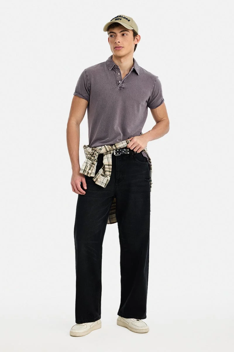 سنيتش Purple Solid Half Sleeve Regular Fit Casual T-Shirt