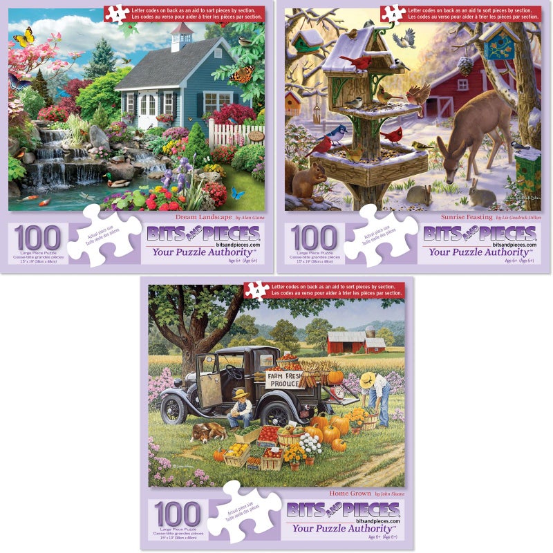 Bits and Pieces  Set of Three Jigsaw Puzzles for Adults  100 Piece and 50 Piece Options  Landscape Home Sunrise  Large Pieces for Seniors  15 x 19 Each - Image 2