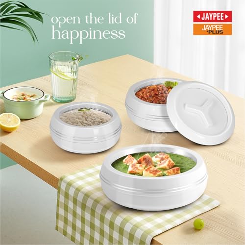 JAYPEE Teen Bhoj Inner Stainless Steel Casserole Set of 3|Lockable Lid|BPA Free|Roti Box|Easy to Carry|Food Grade| Rust Free Casserole for roti 1200,1500,2500 ml| Best for Gifting Purpose,Super White - Image 2