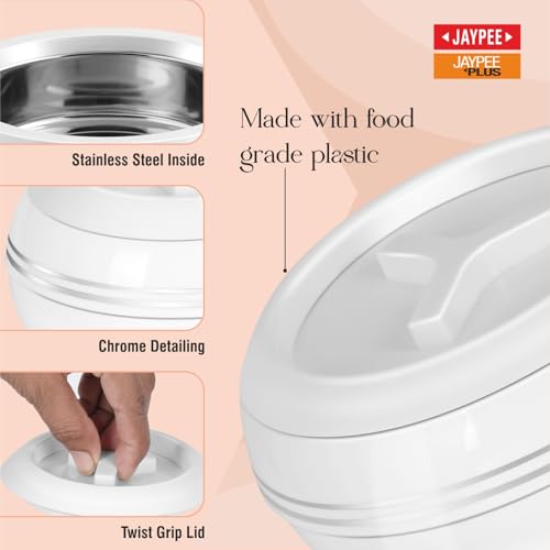 JAYPEE Teen Bhoj Inner Stainless Steel Casserole Set of 3|Lockable Lid|BPA Free|Roti Box|Easy to Carry|Food Grade| Rust Free Casserole for roti 1200,1500,2500 ml| Best for Gifting Purpose,Super White - Image 5