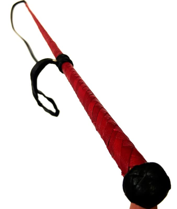 PETS TRIANGLE Leather Braided Popper Whip Ideal for Horse Training, 42 inches red - Image 3