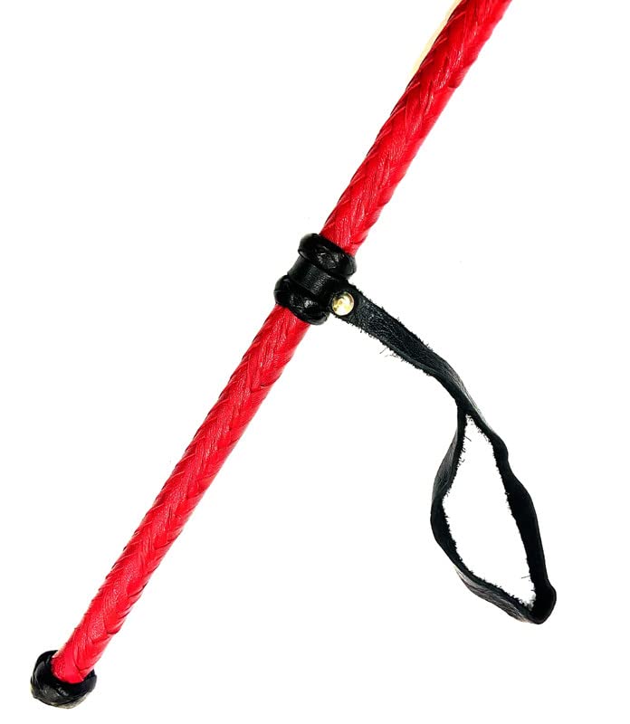 PETS TRIANGLE Leather Braided Popper Whip Ideal for Horse Training, 42 inches red - Image 5