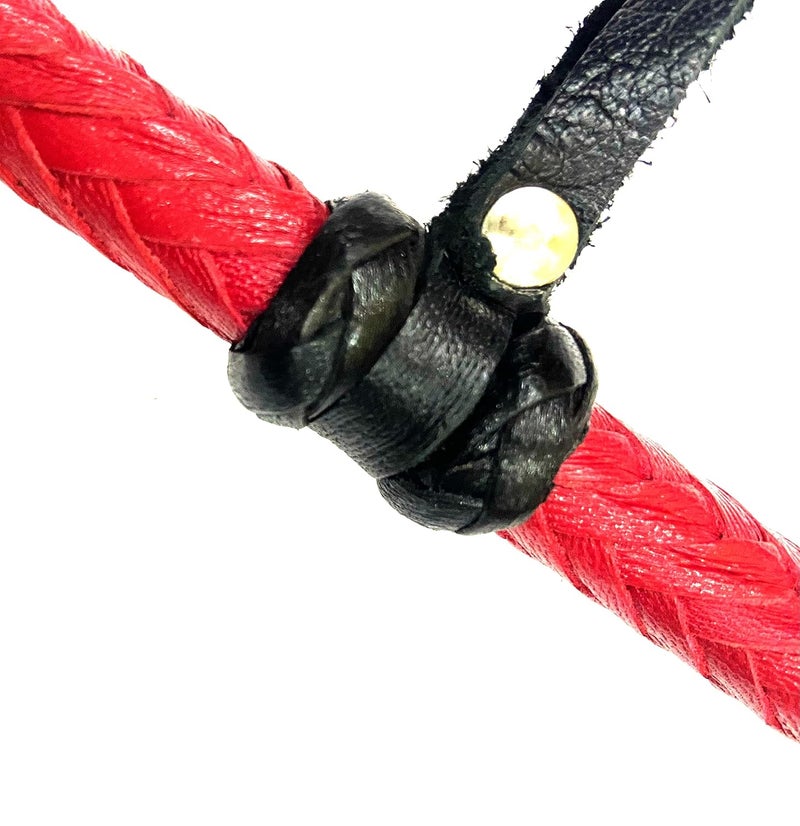 PETS TRIANGLE Leather Braided Popper Whip Ideal for Horse Training, 42 inches red - Image 4
